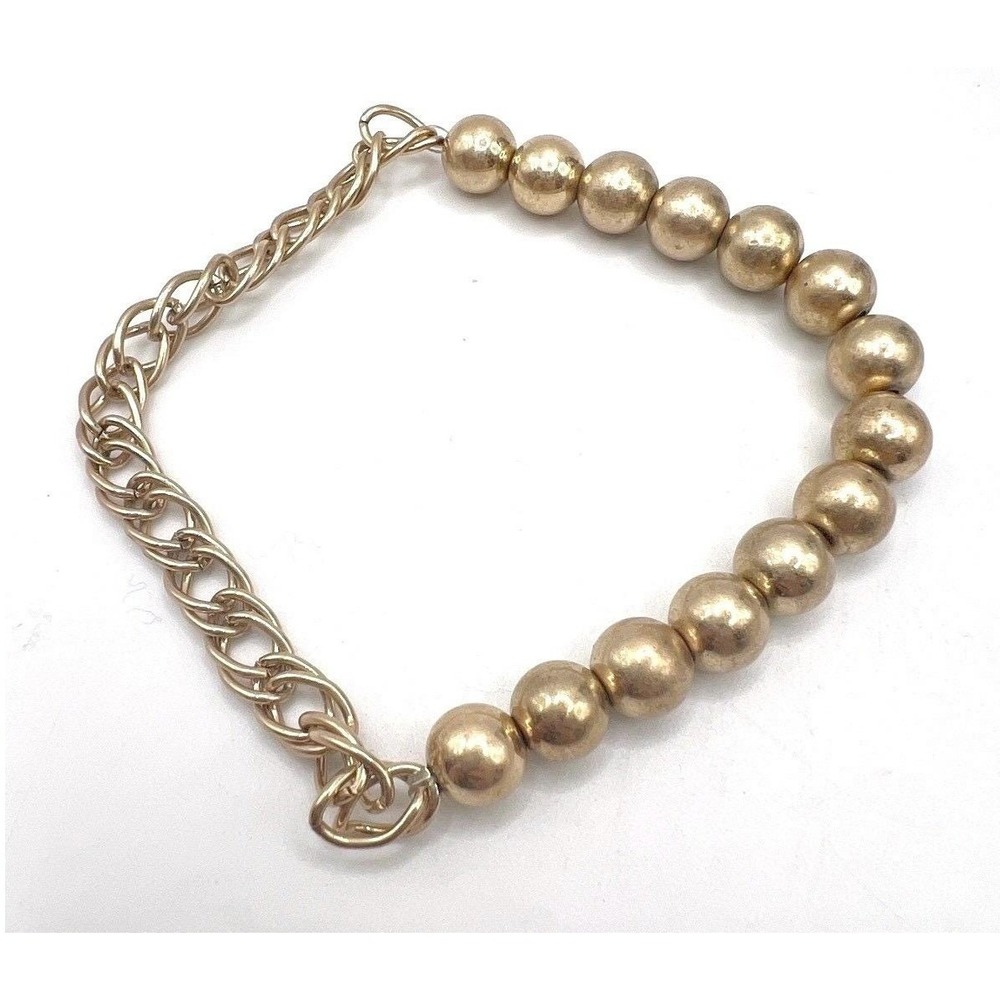 Gold Tone Metal Bead‎ & Chain Stretch Bracelet 8" Modern Stackable Minimalist